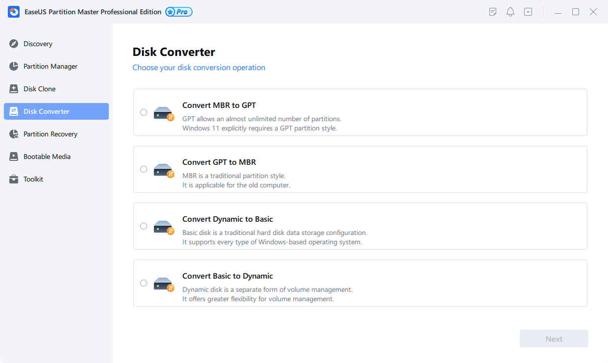 screenshot of EaseUS Partition Master Pro